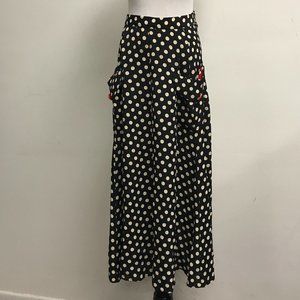 Janice McCarty Vintage black polka dot red buttons midi skirt designer S boho